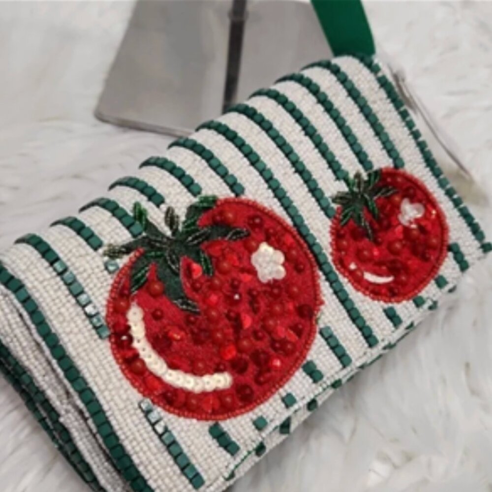 Handcrafted in India Viral Tik Tok Beaded Tomato Striped Shoulder Handbag NWT - Picture 3 of 6